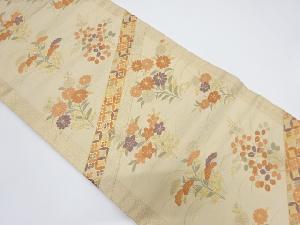 斜め縞に七宝・草花模様織り出し名古屋帯